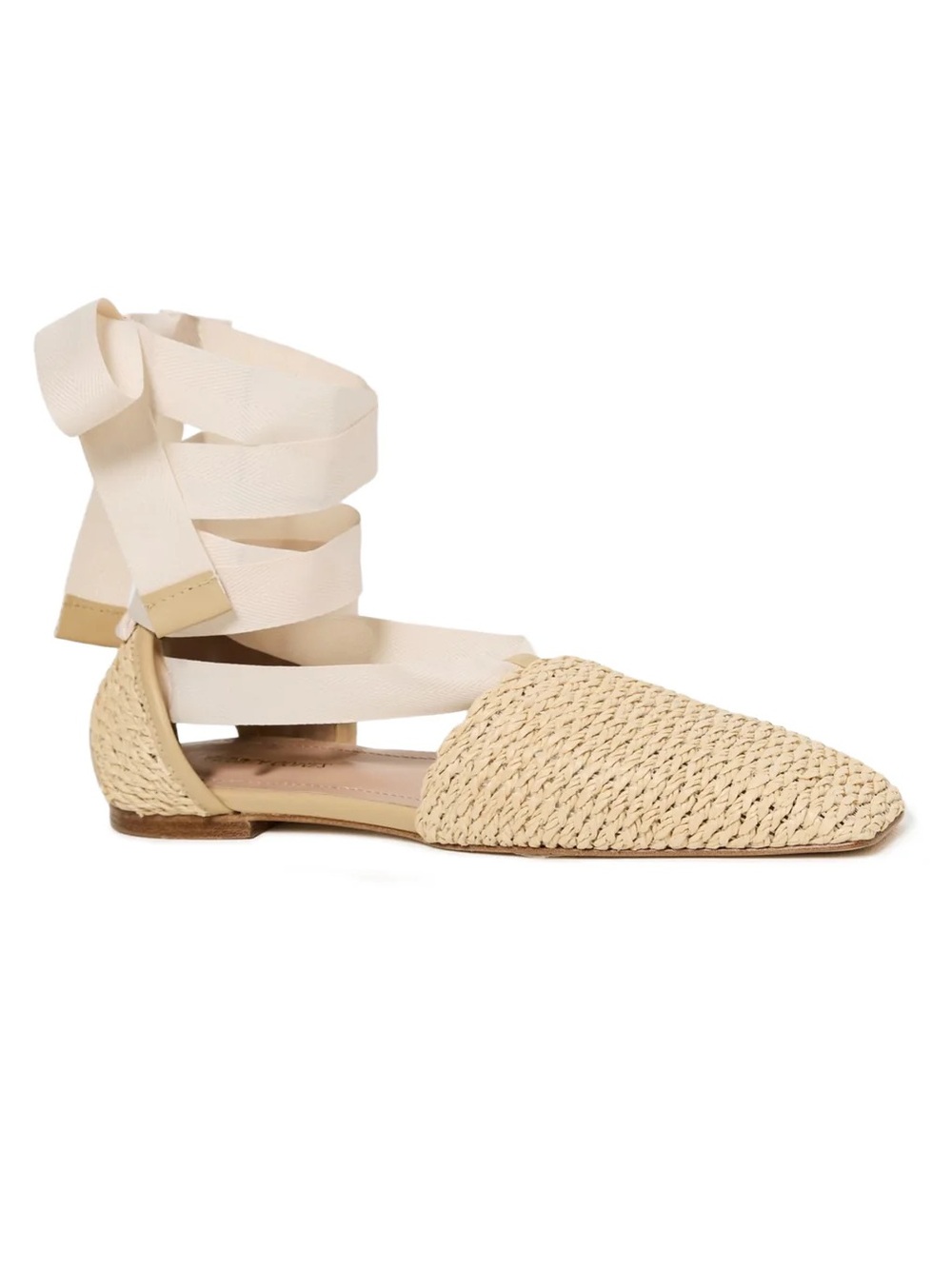 Andrea Gomez Desi Woven Pointed Espadrille Flat with Wrap Ankle Ties - Cream